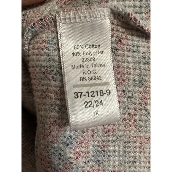 Woman Within Floral Waffle Knit Thermal Top Red Blue Gray Size 1X 22/24 Cozycore - Picture 6 of 6